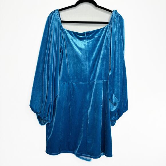 NWT KAI Collective Beebeeta Off Shoulder Turquoise Lace Up Velvet Mini Dress XL - Picture 9 of 16